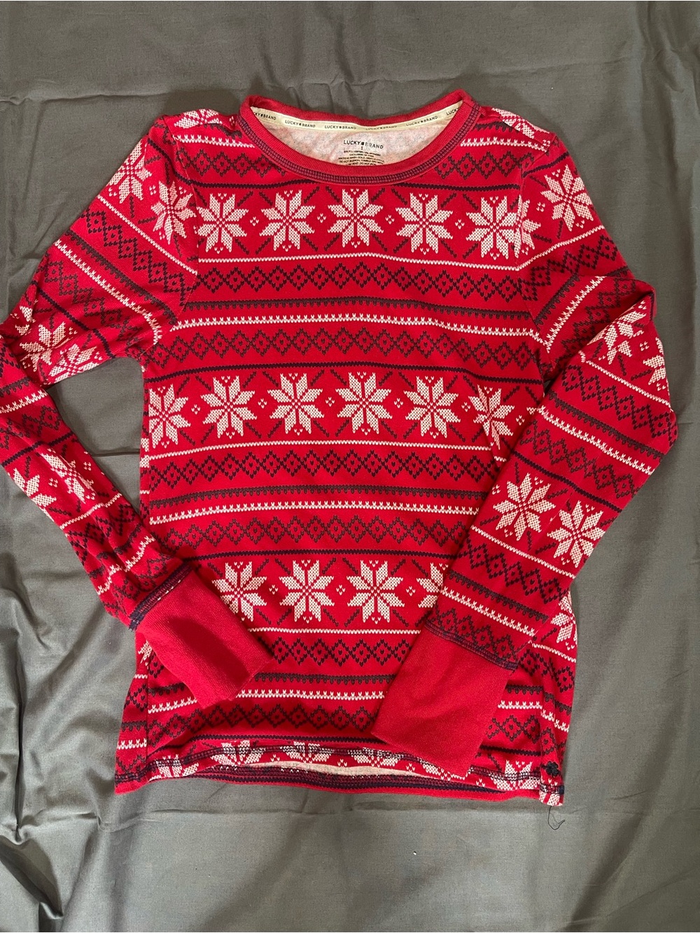 Lucky Brand Red and White Winter Pattern Long Sleeve